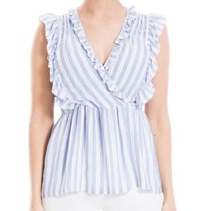 Max Studio Women's Striped Ruffle Detail V-neck Top (NWOT)